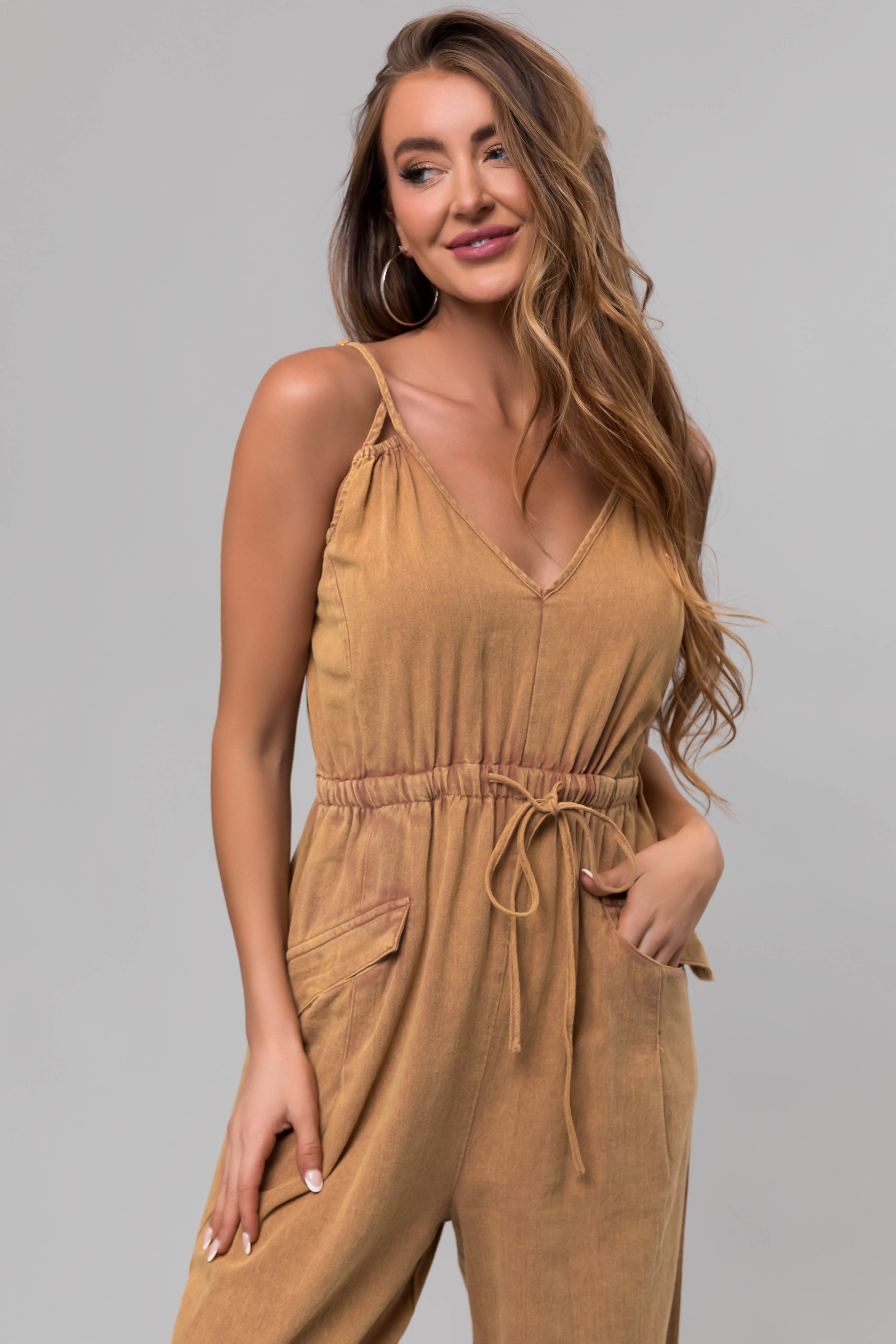 Washed Copper Drawstring Sleeveless Jumpsuit