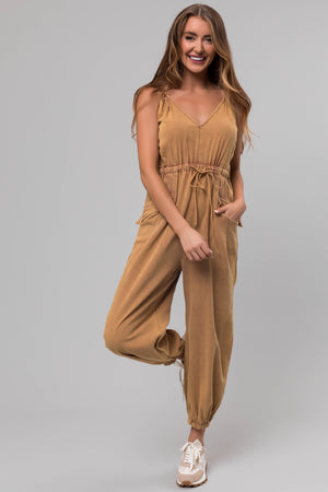 Washed Copper Drawstring Sleeveless Jumpsuit