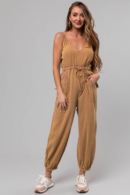 Washed Copper Drawstring Sleeveless Jumpsuit