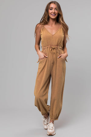 Washed Copper Drawstring Sleeveless Jumpsuit