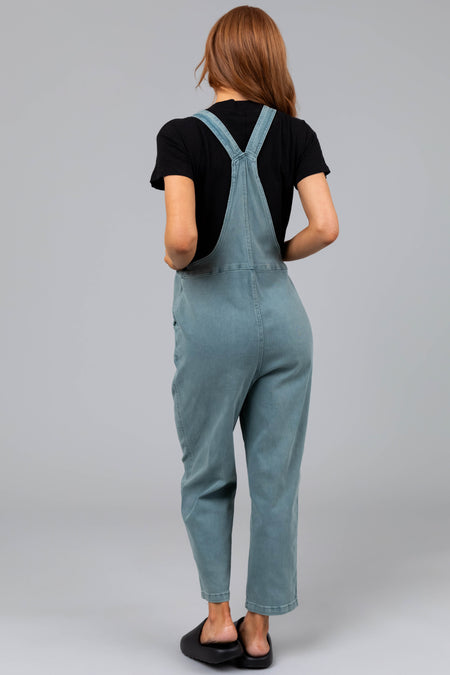 Washed Juniper Knot Strap Denim Overalls