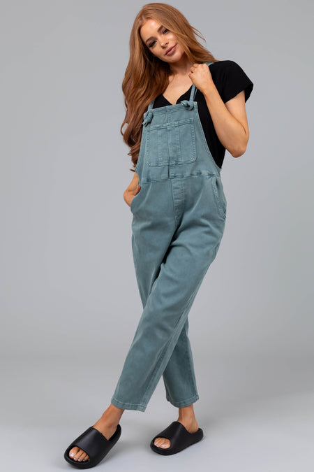 Washed Juniper Knot Strap Denim Overalls