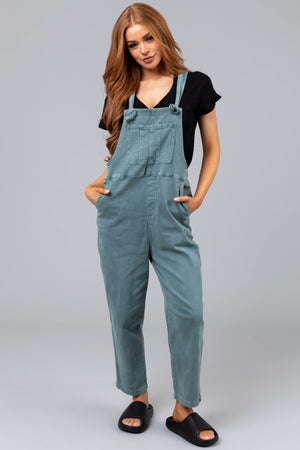 Washed Juniper Knot Strap Denim Overalls