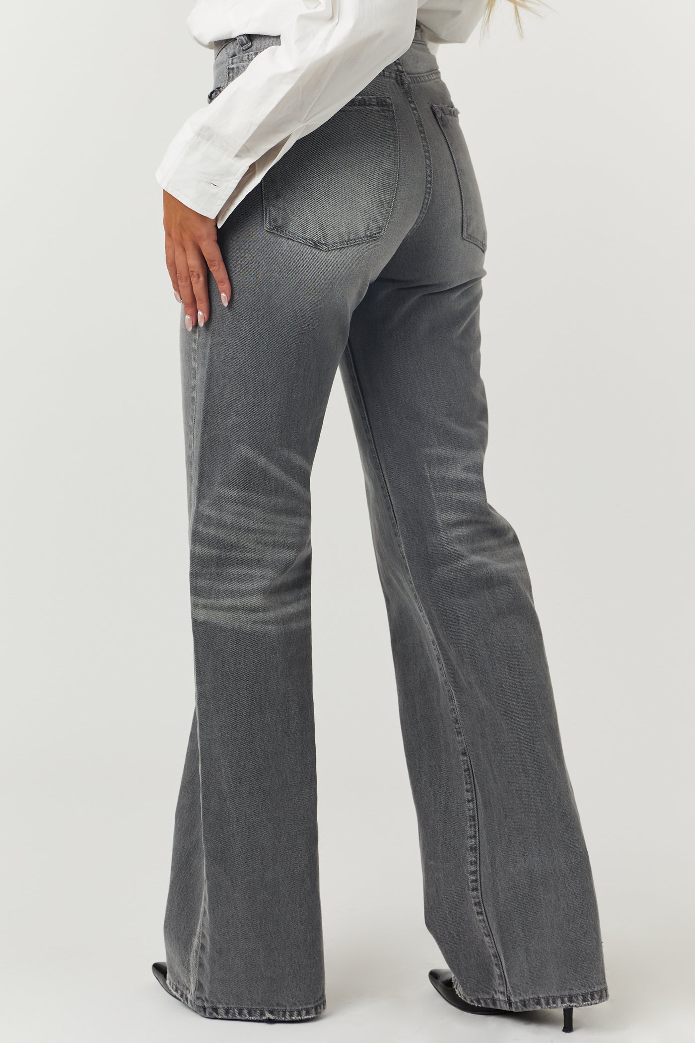 KanCan Washed Stone Grey High Rise 90's Flare Jeans | Lime Lush