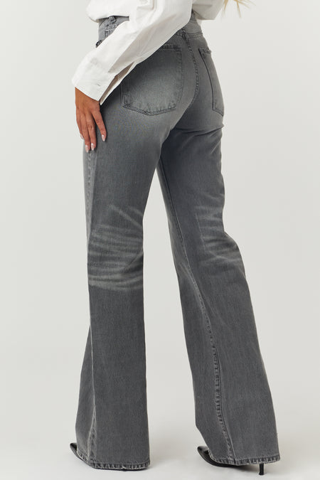 Washed Stone Grey High Rise 90's Flare Jeans