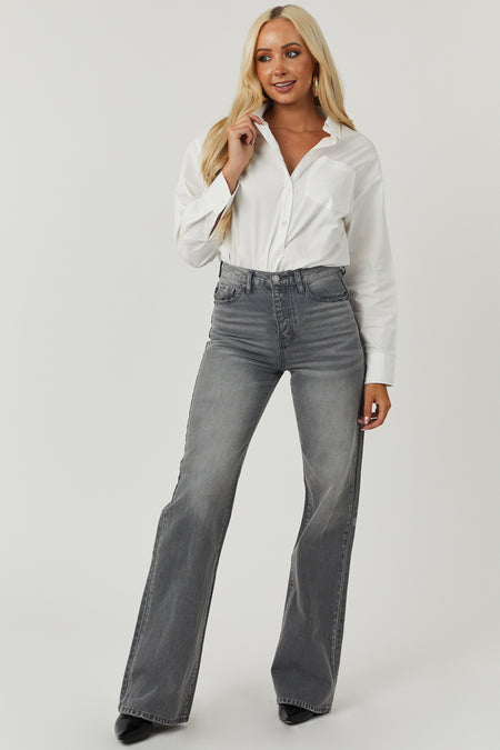 Washed Stone Grey High Rise 90's Flare Jeans