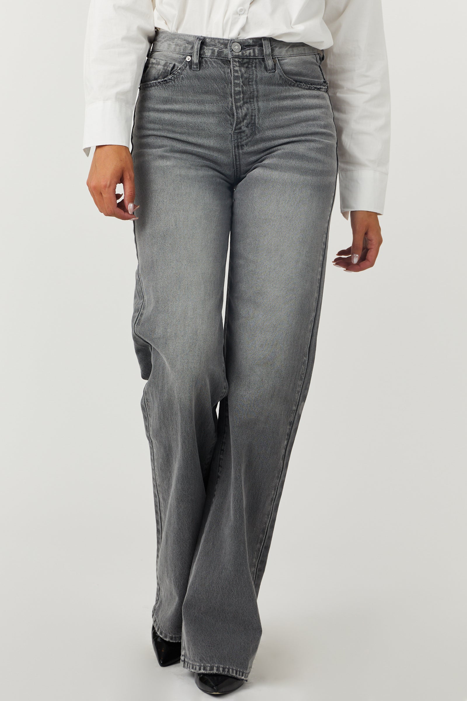 Washed Stone Grey High Rise 90's Flare Jeans