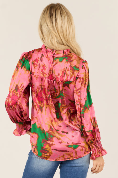 Watermelon Abstract Print Long Puff Sleeve Blouse