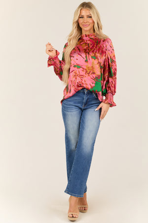 Watermelon Abstract Print Long Puff Sleeve Blouse