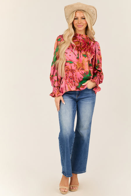 Watermelon Abstract Print Long Puff Sleeve Blouse