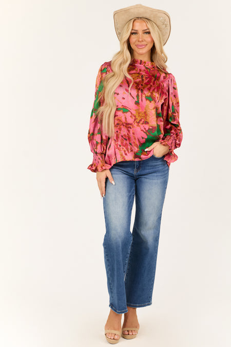 Watermelon Abstract Print Long Puff Sleeve Blouse