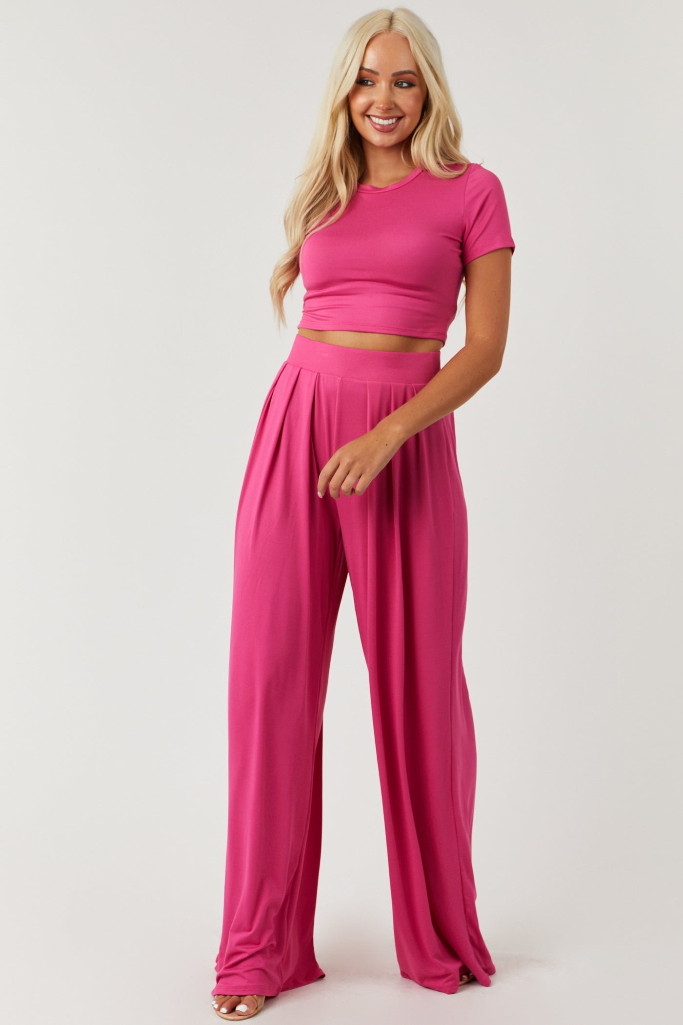 Two Piece Set: Green & Pink Palazzo Pants Set {33 inseam} – The