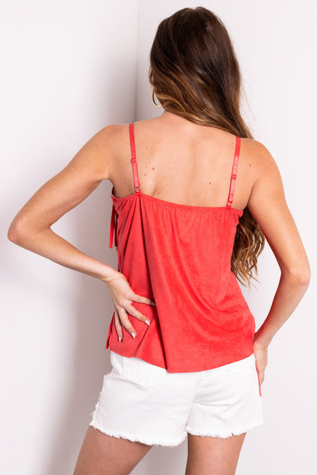 Watermelon Faux Suede Fringe Sleeveless Top