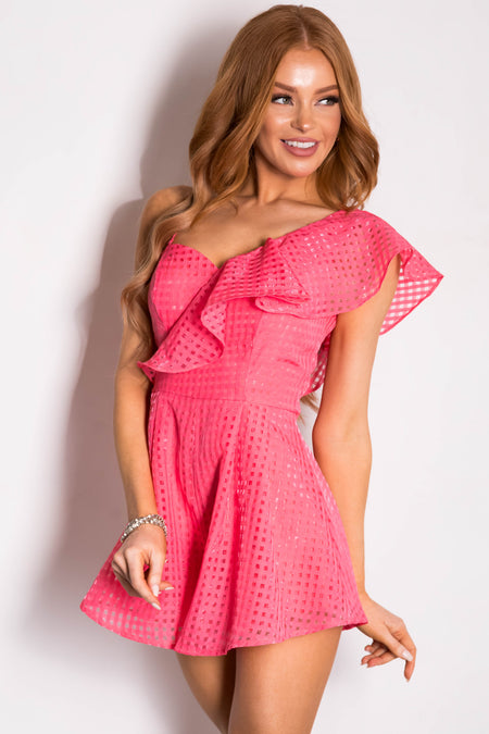 Watermelon Gingham Mesh Ruffle Romper