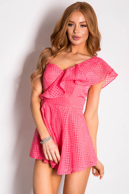 Watermelon Gingham Mesh Ruffle Romper