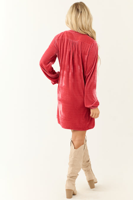 Watermelon Notch Neck Shift Fit Velvet Dress