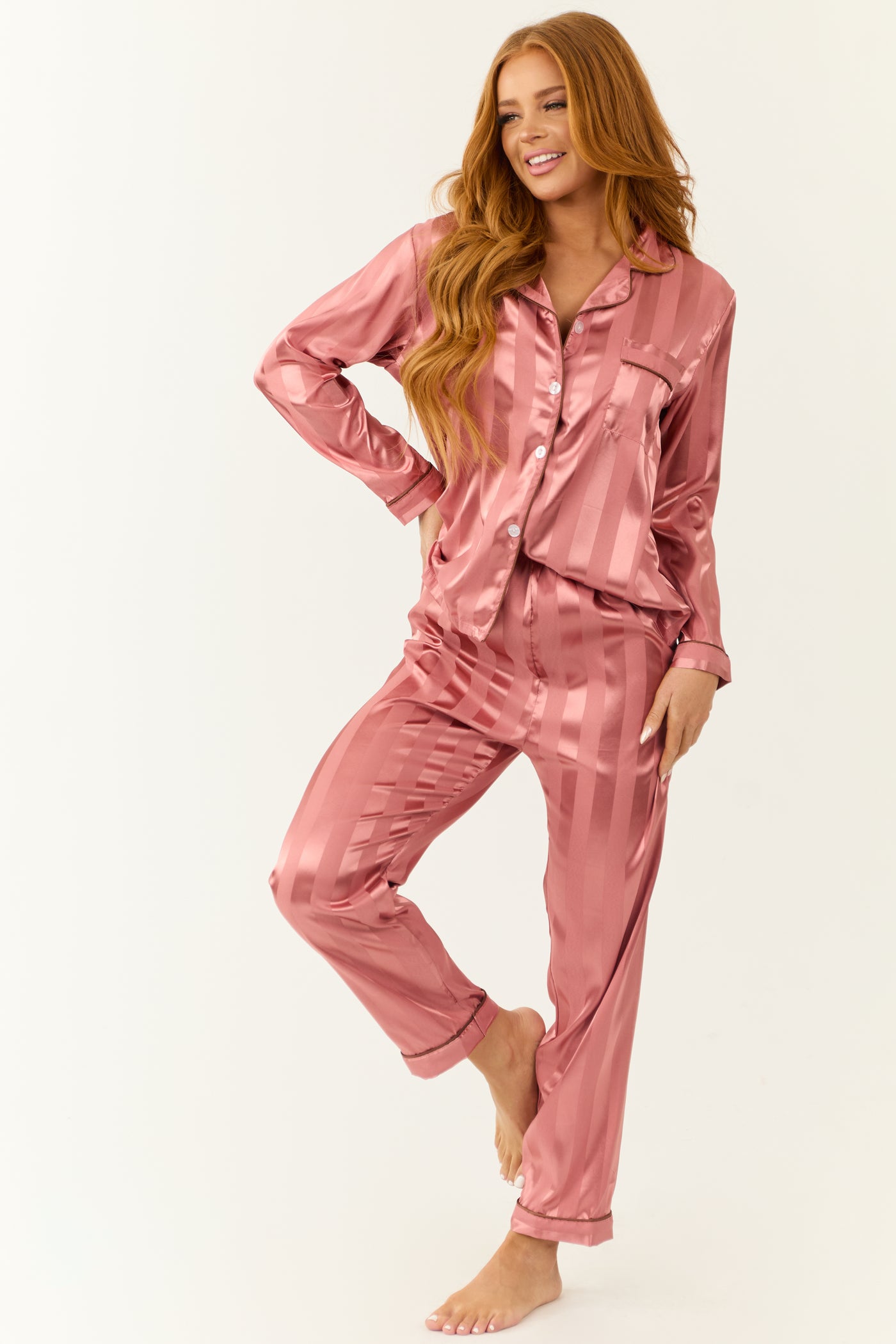 Watermelon Striped Button Down Pajama Set