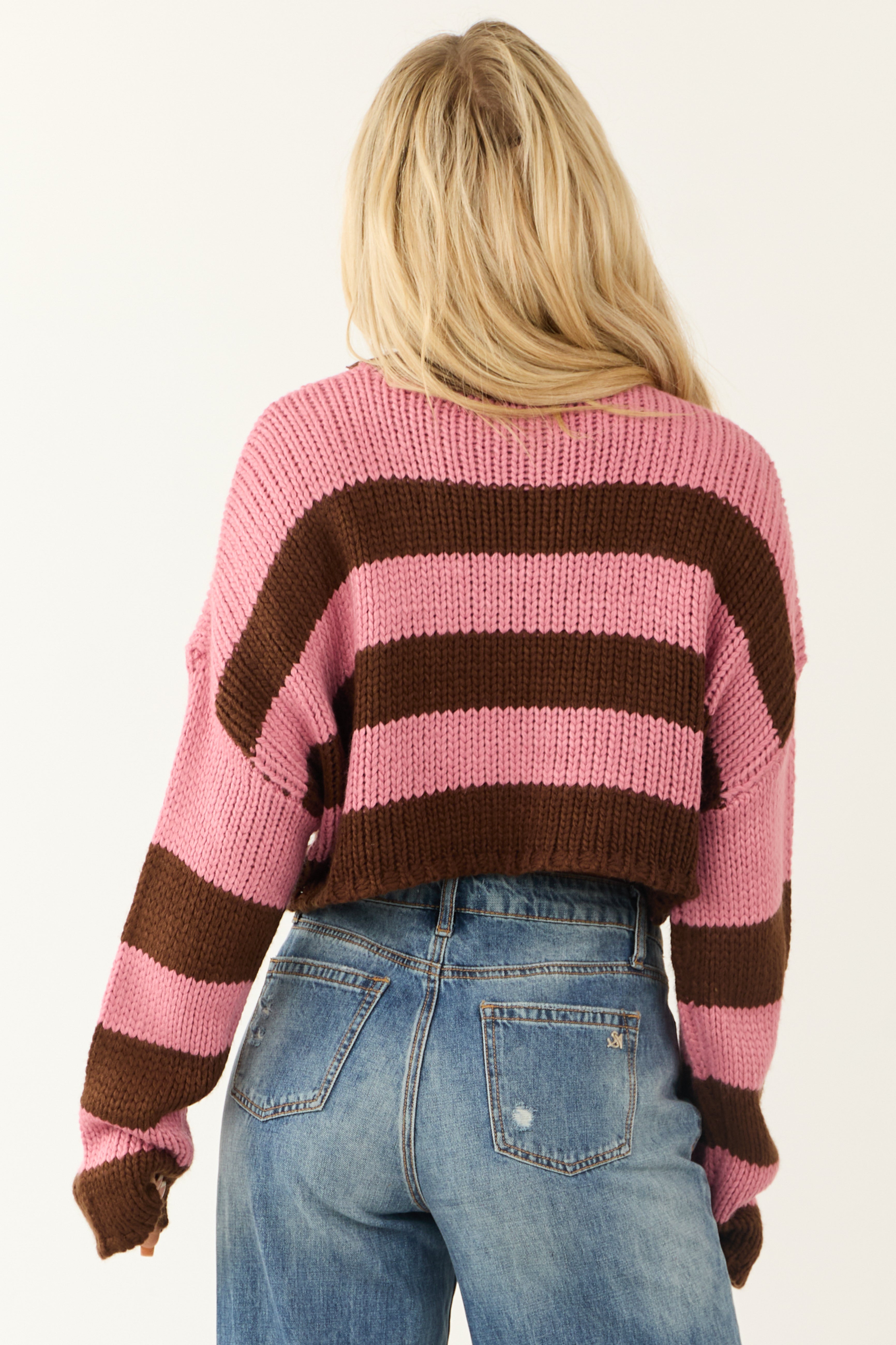 Watermelon and Cocoa Striped Cropped Sweater