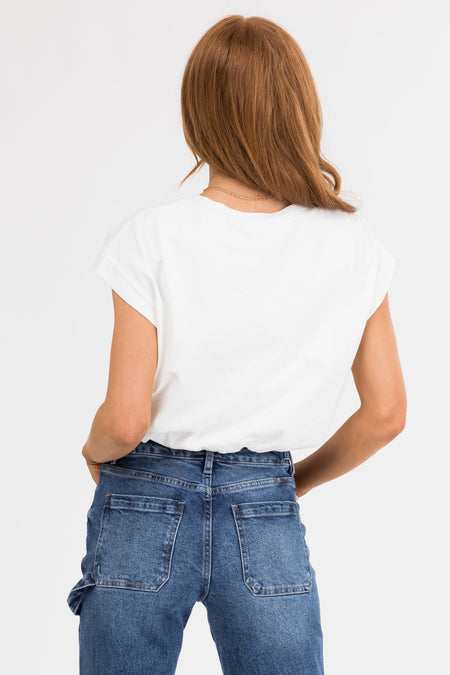 White Bubble Hem Short Sleeve Crop Top