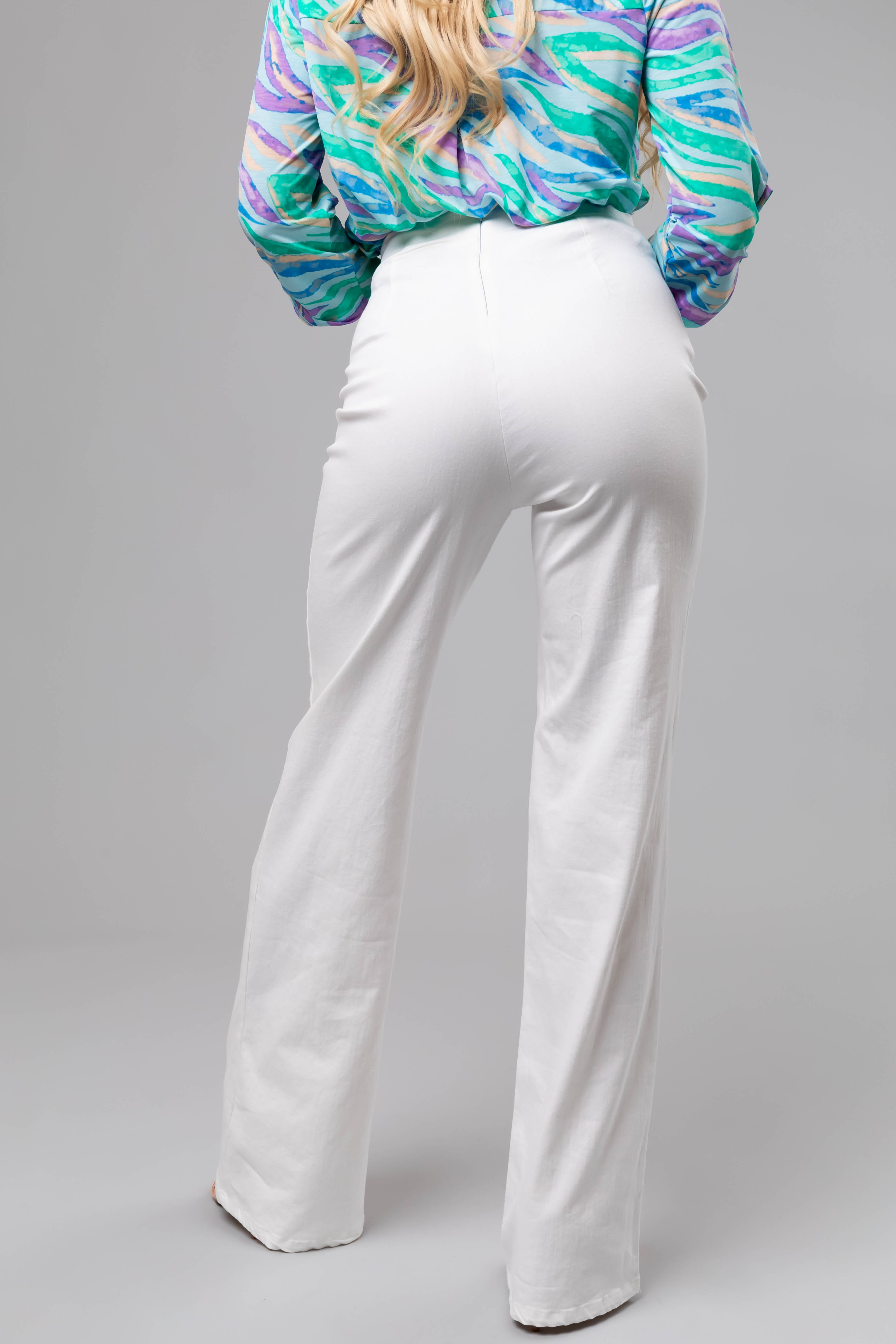 White Denim High Waisted Wide Leg Gold Belt Pants