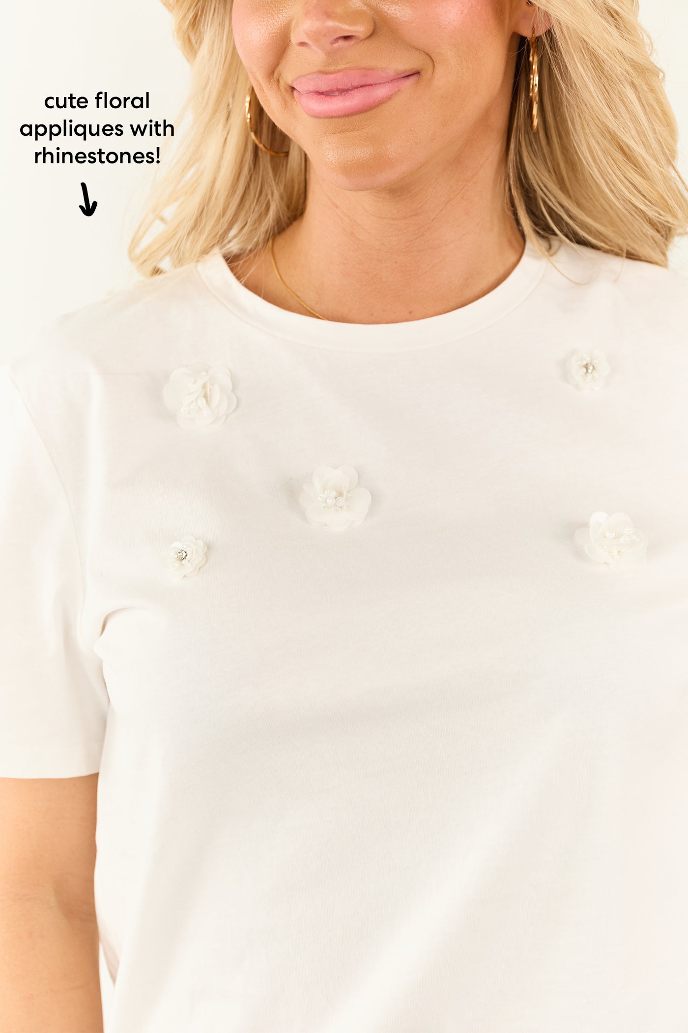 White Floral Appliques Short Sleeve Shirt