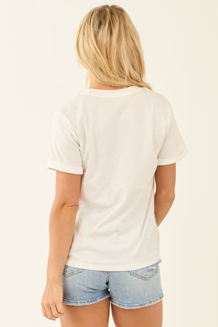 White Graphic Sequin Clover Short Sleeve Top