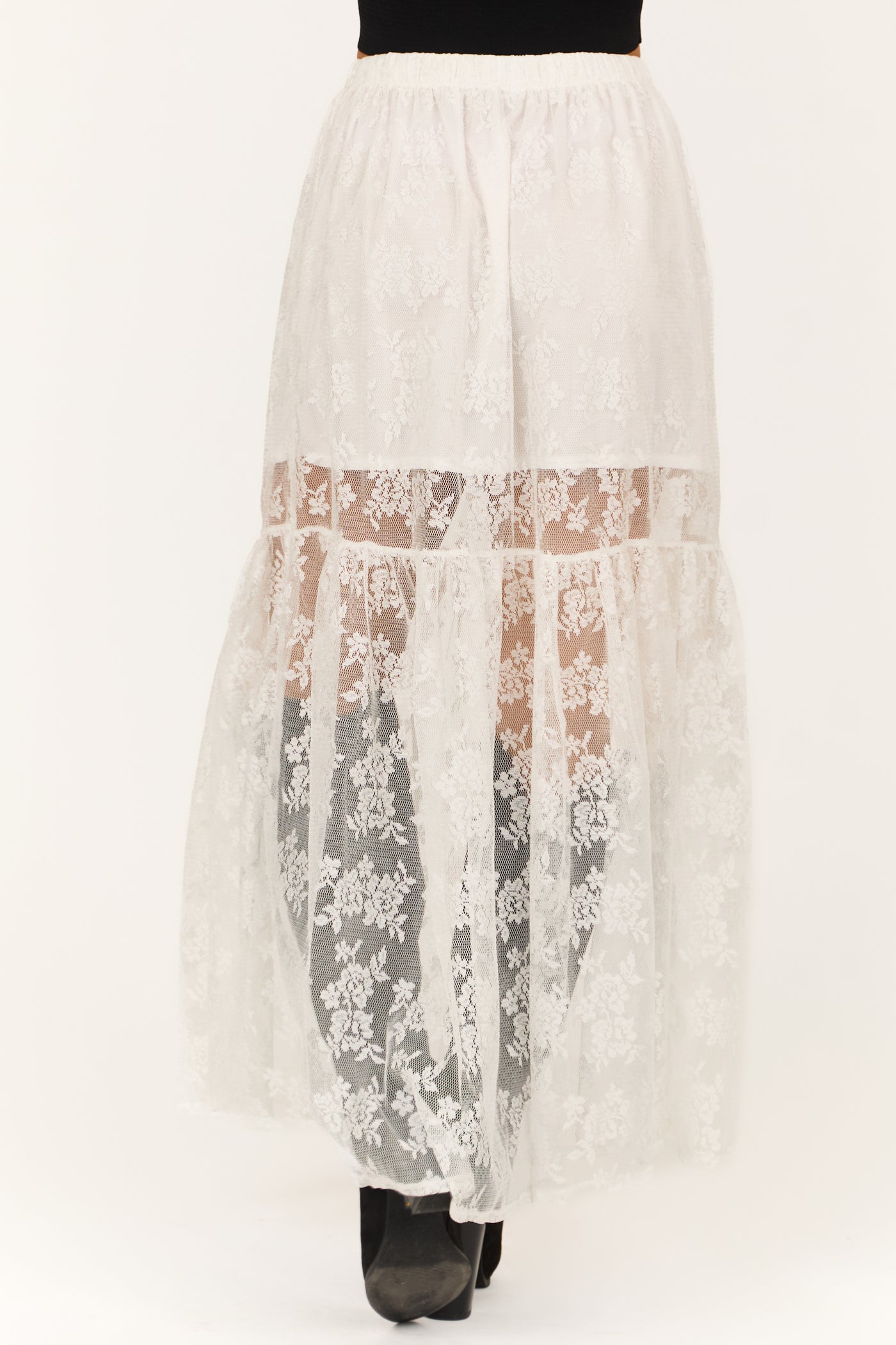 White High Waist Sheer Lace Maxi Skirt