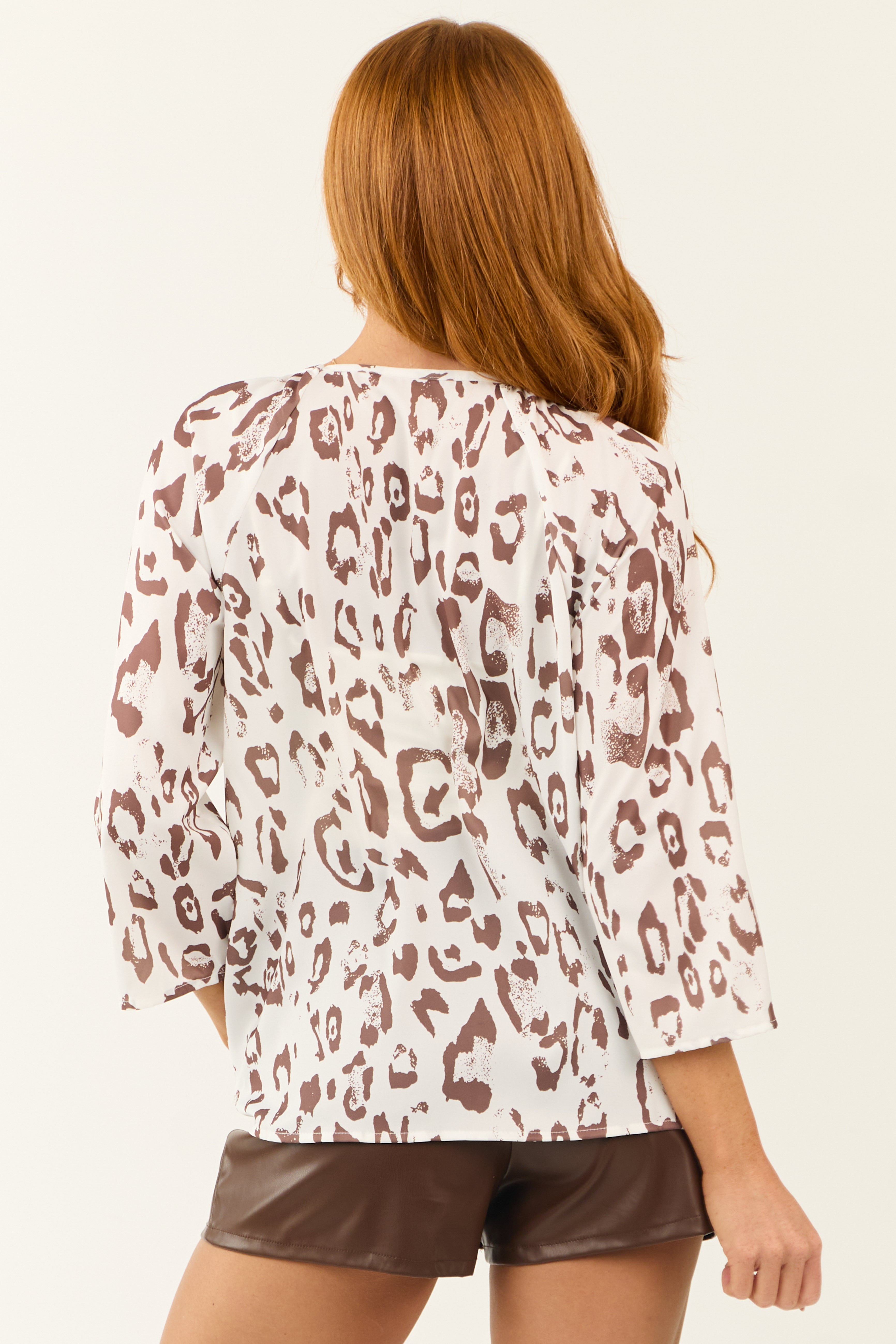 White Leopard Print Raglan Sleeve Blouse