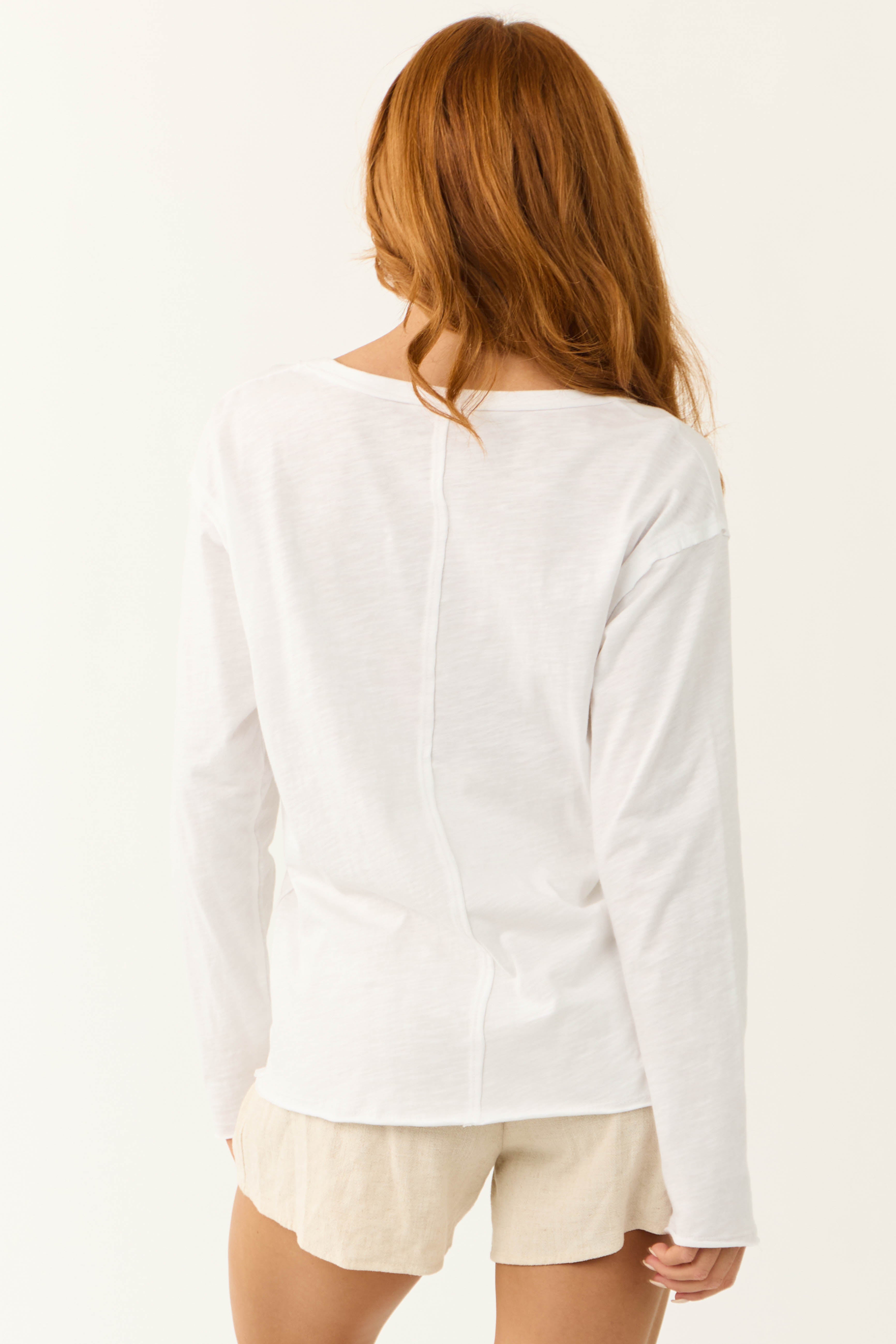 White Long Sleeve Chest Pocket Knit Top