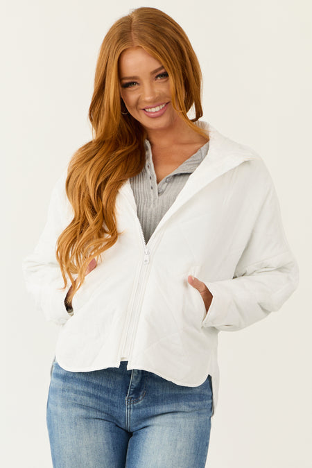 White Long Sleeve Quilted Puffer Jacket