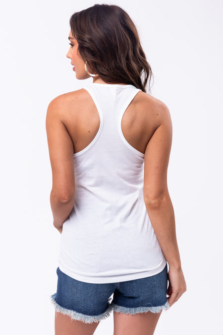 White 'Lucky' Clover Graphic Racerback Tank Top