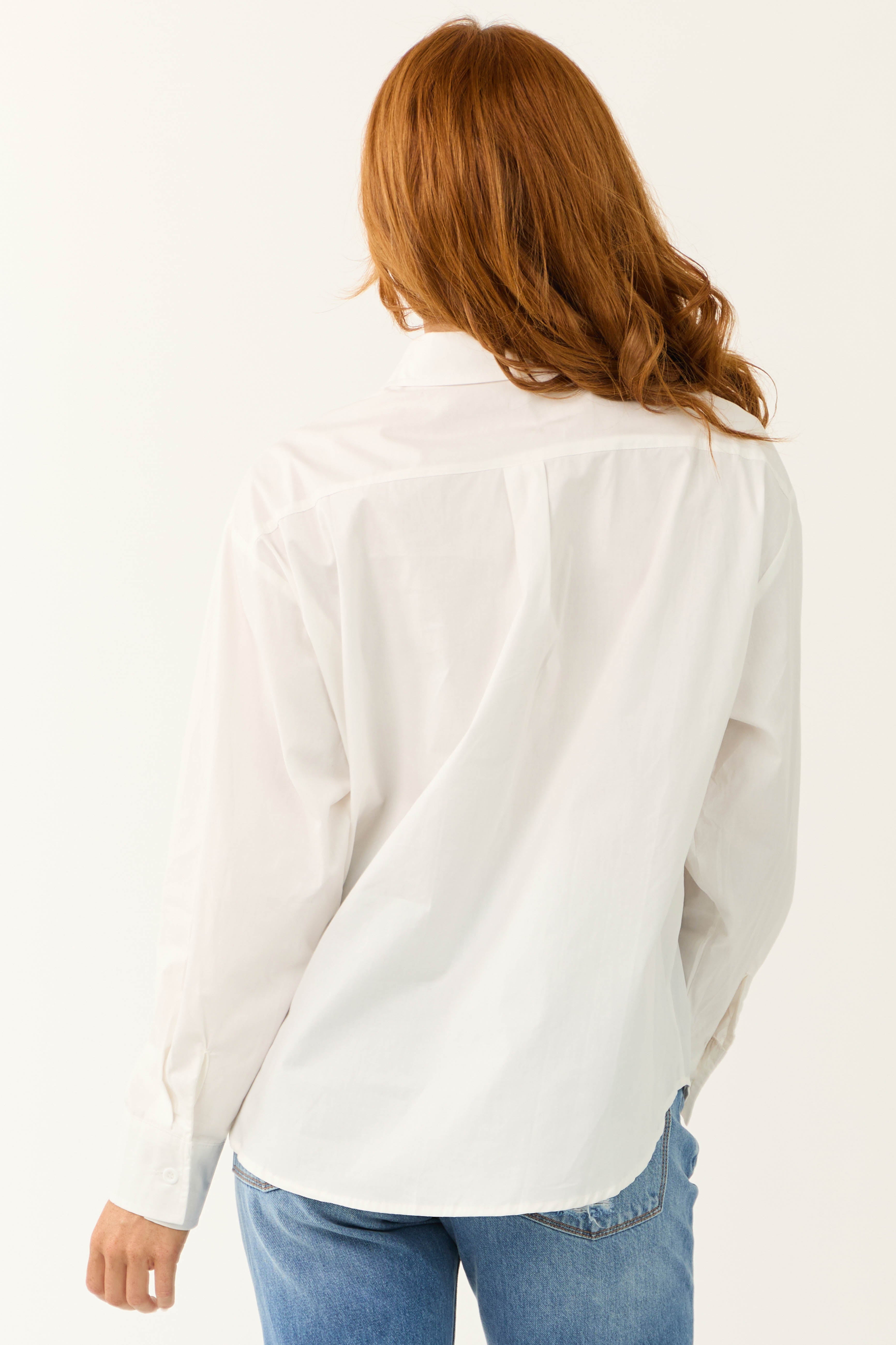 White Oversized Long Sleeve Button Down Blouse