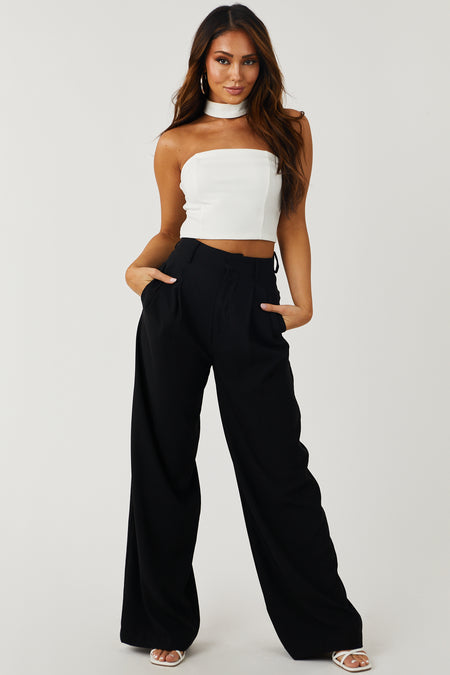 White Racerback Mock Neck Strapless Crop Top