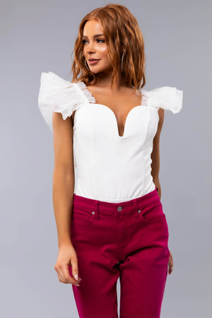 White Short Ruffle Sleeve Bodysuit