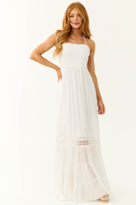 White Sleeveless Tiered Smocked Maxi Dress