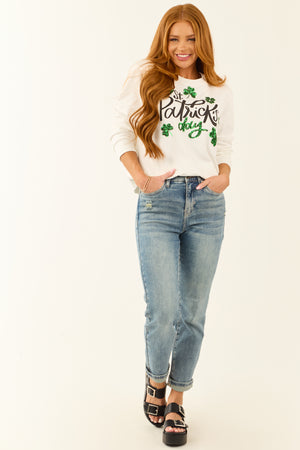 White 'St Patrick's Day' Sequin Graphic Sweatshirt