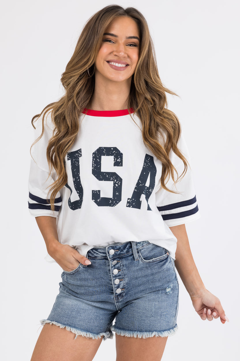 White 'USA' Graphic Oversized Top