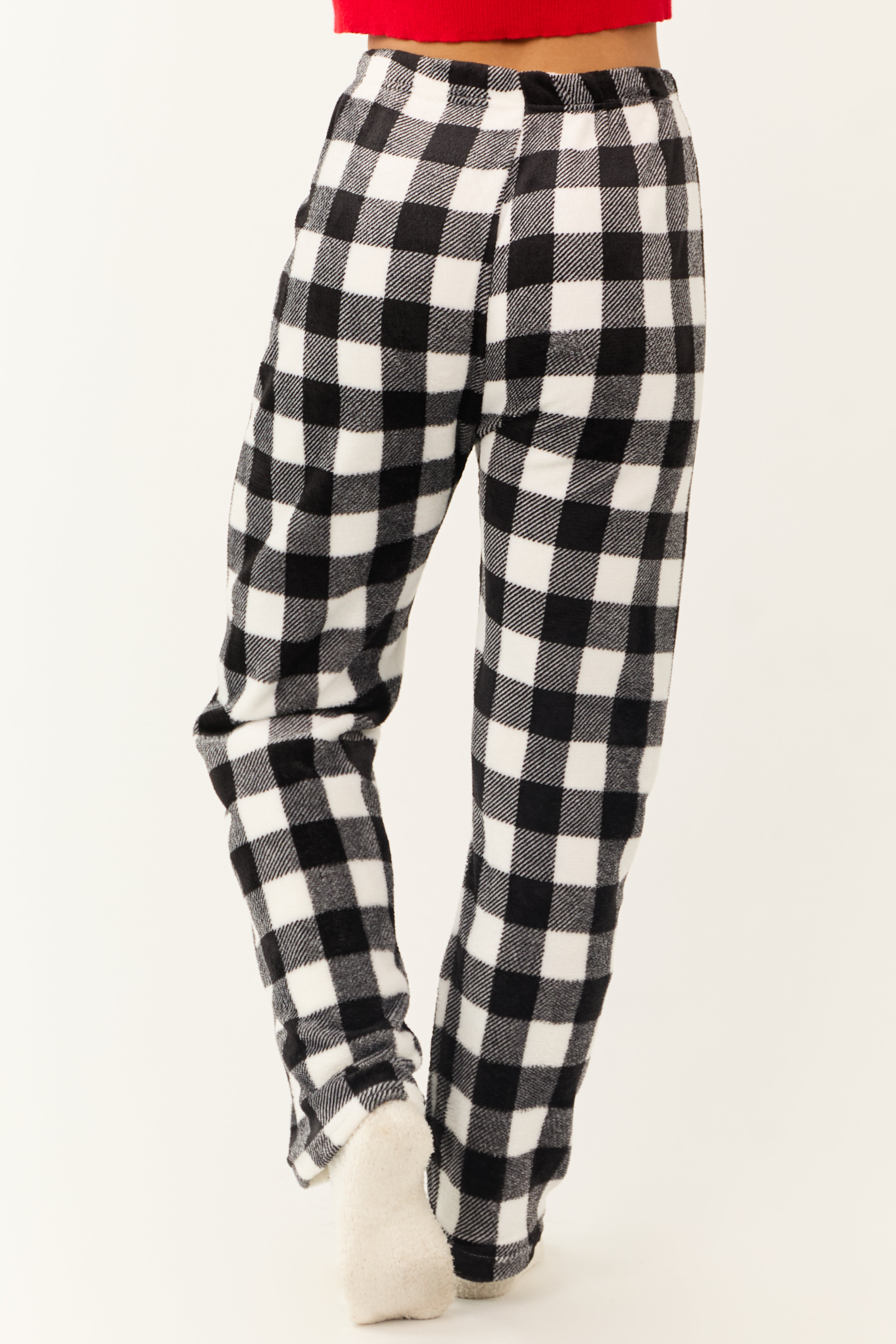 White and Black Buffalo Plaid Fleece Pajama Pants