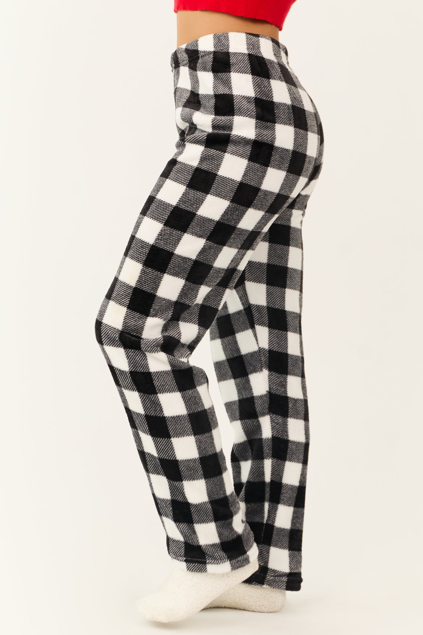 White and Black Buffalo Plaid Fleece Pajama Pants