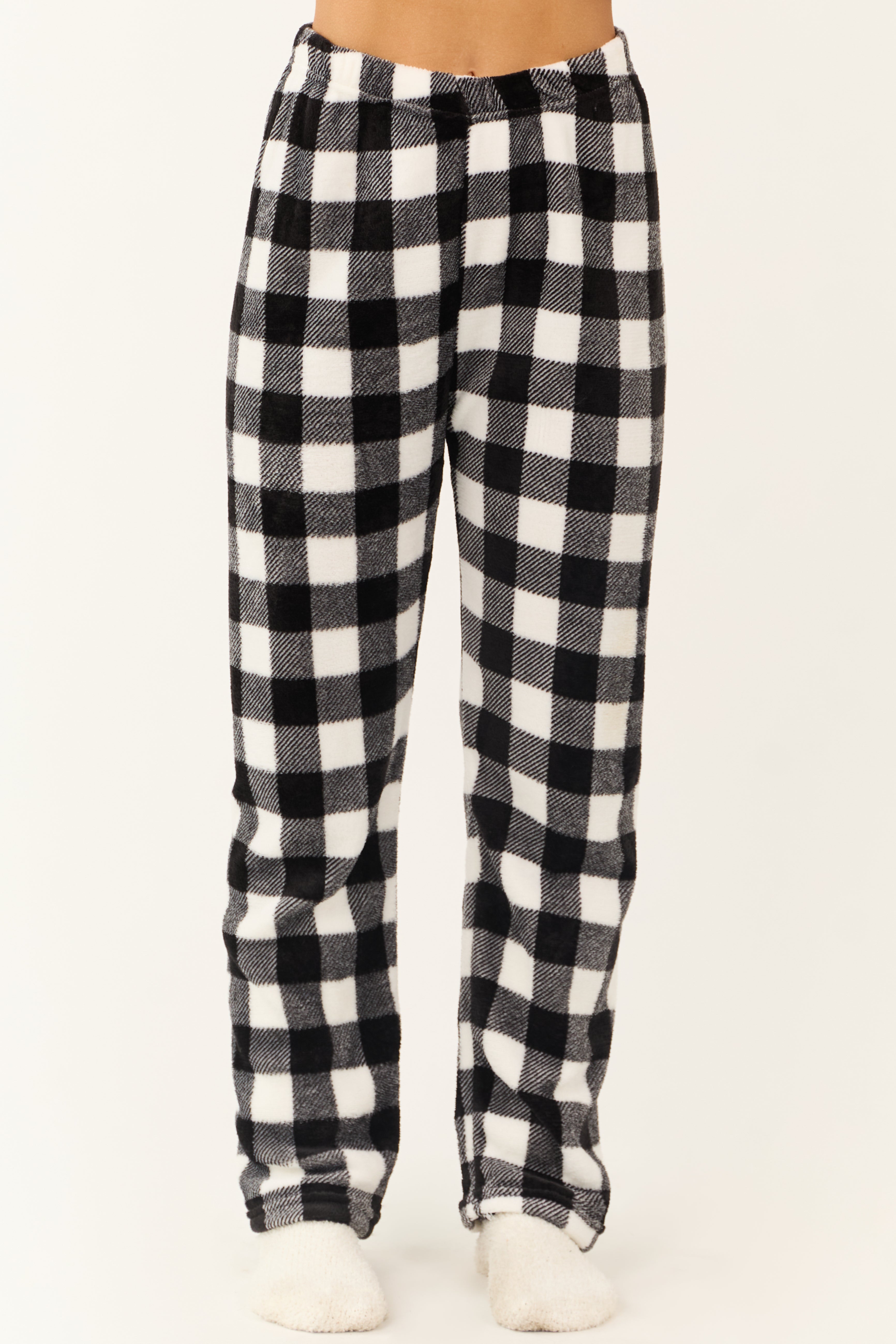 White and Black Buffalo Plaid Fleece Pajama Pants