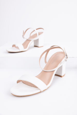 White Ankle Strap Block Heels