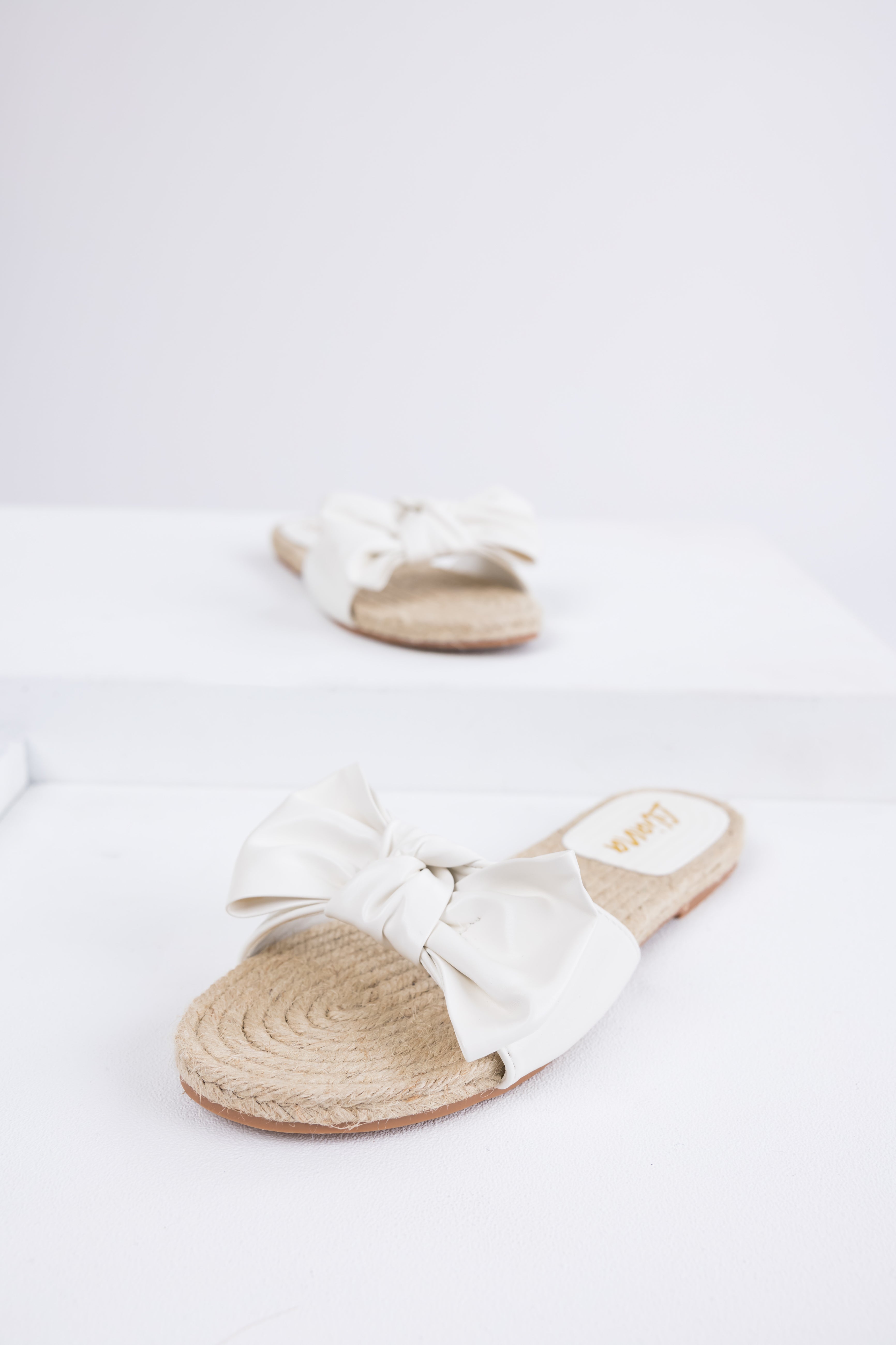 White Bow Strap Flat Espadrille Sandals