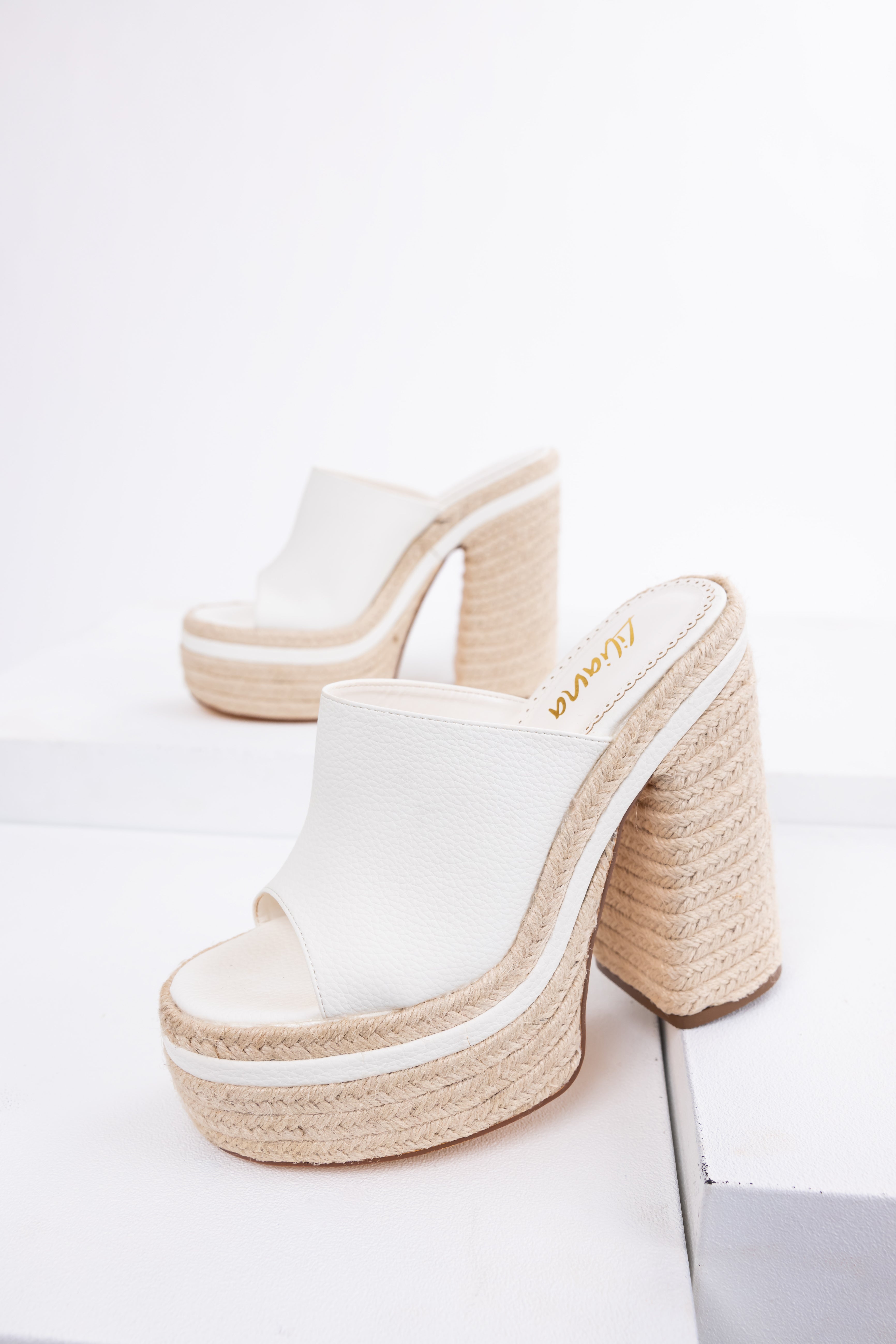 White High Heel Espadrille Platform Sandals