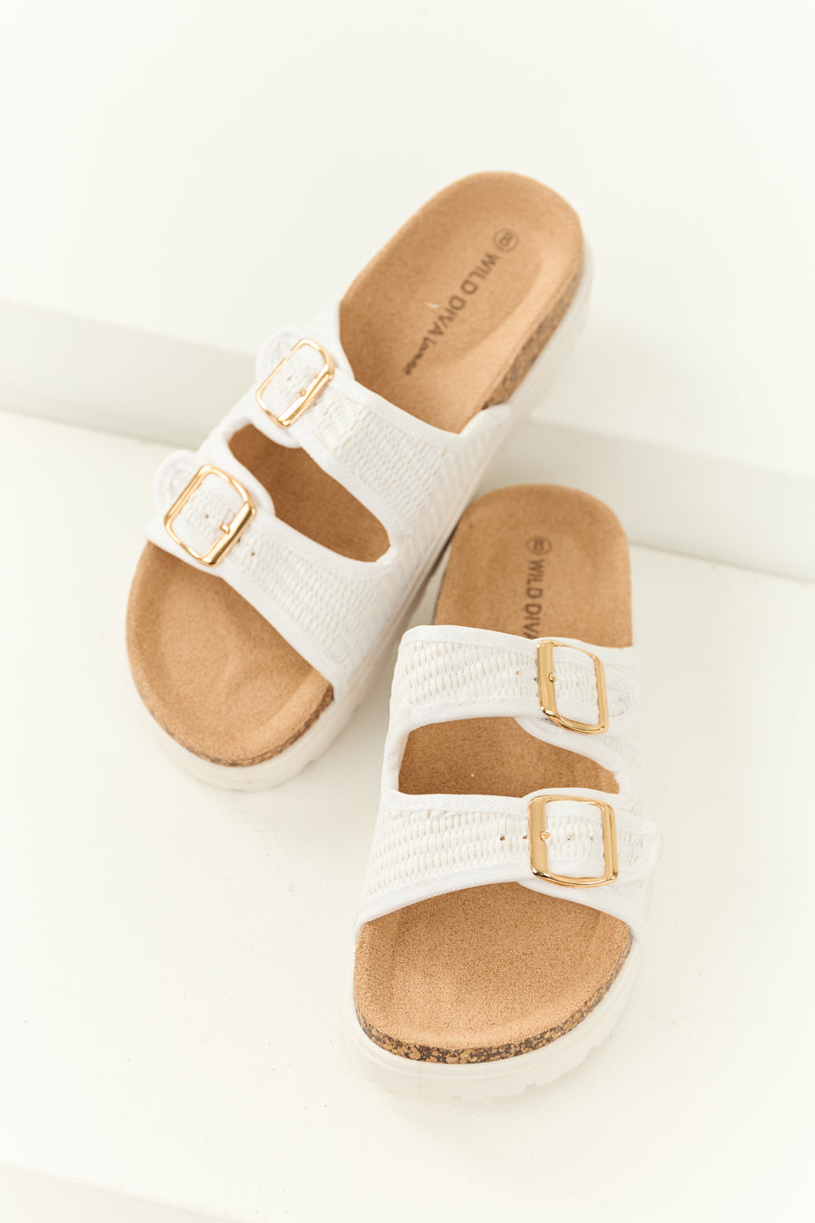 White Raffia Buckle Strap Casual Sandals