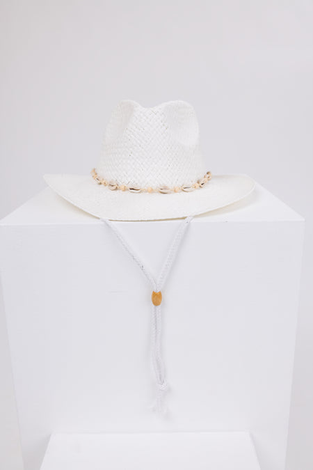 White Seashell Strap Western Straw Hat