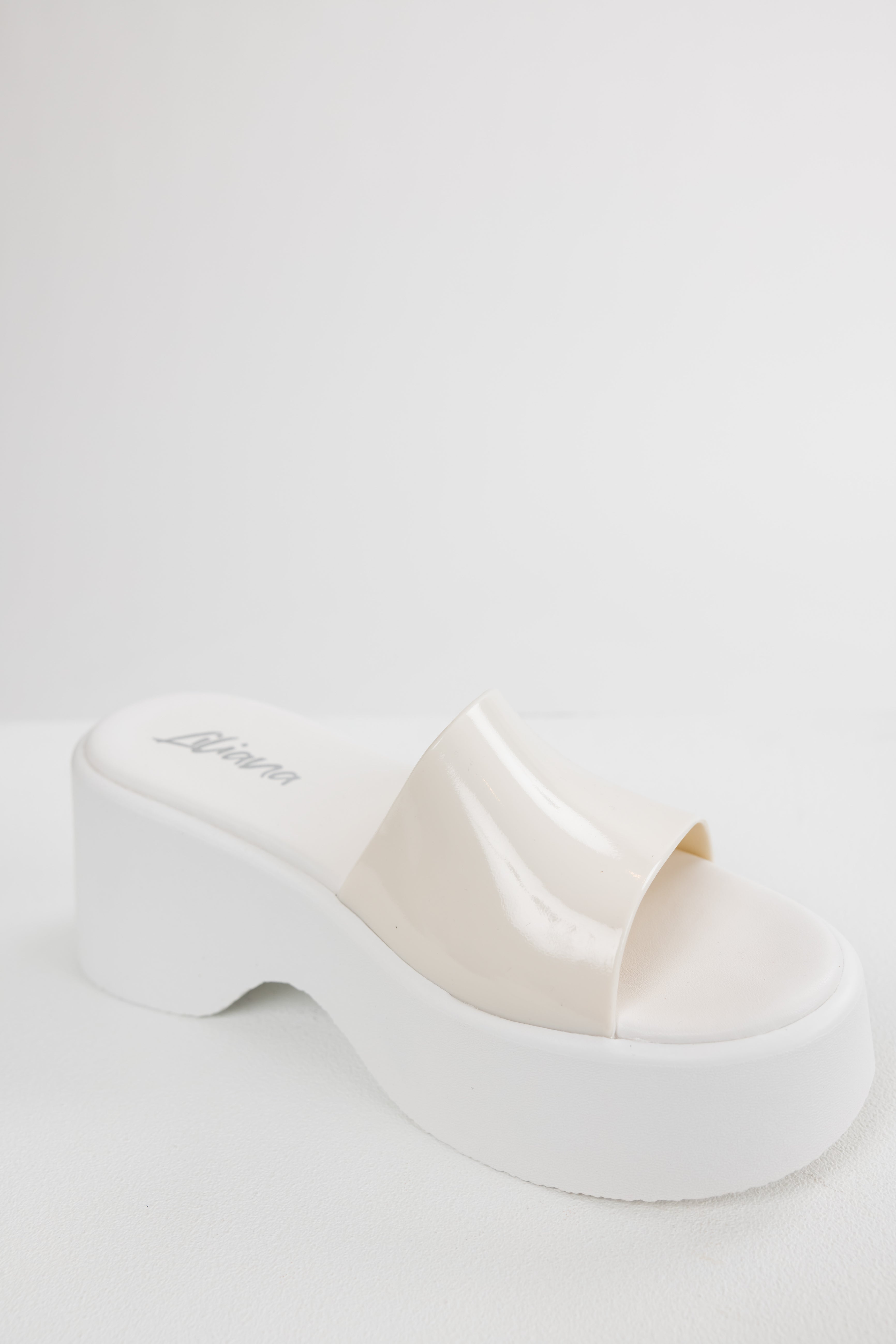 White Single Band Platform Wedge Sandals