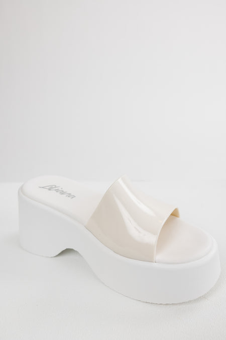 White Single Band Platform Wedge Sandals