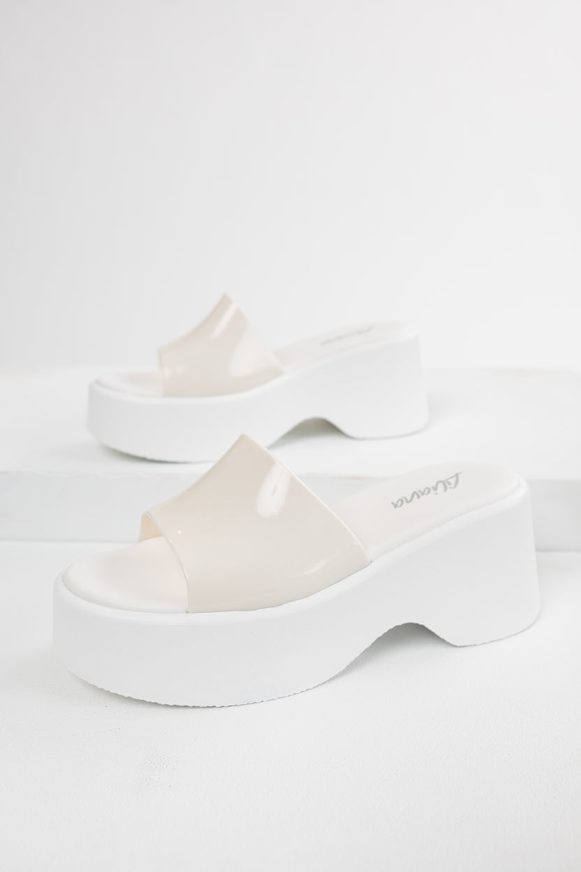 White Single Band Platform Wedge Sandals