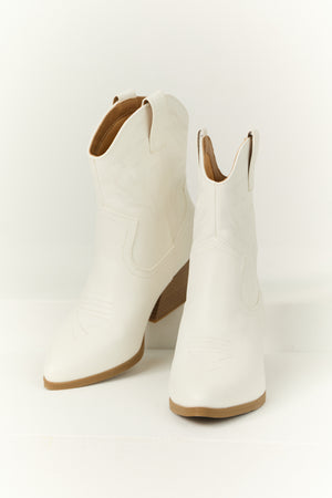 White Western Stitching Detail Ankle Booties