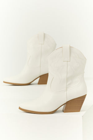 White Western Stitching Detail Ankle Booties